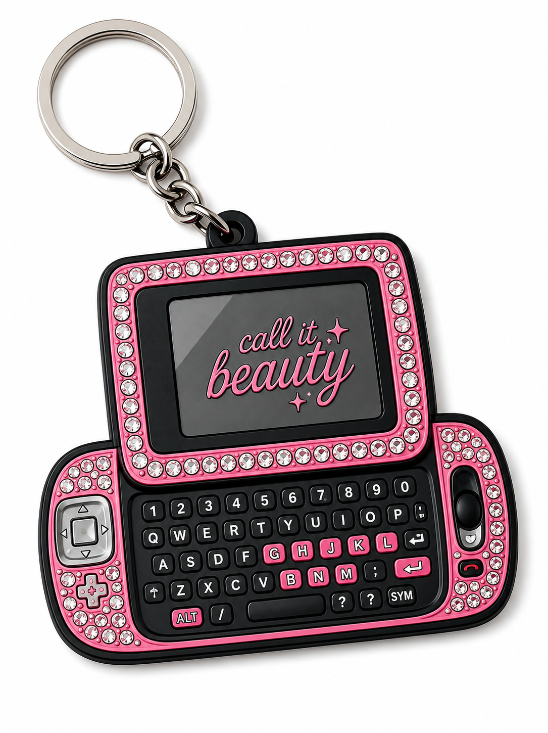Call it beauty pink rhinestone keychain